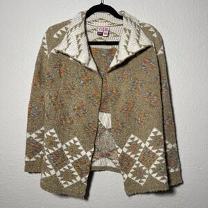 Aztec Open Cardigan Sweater Womens XS Colorful Western Cowgirl Comfy Boho